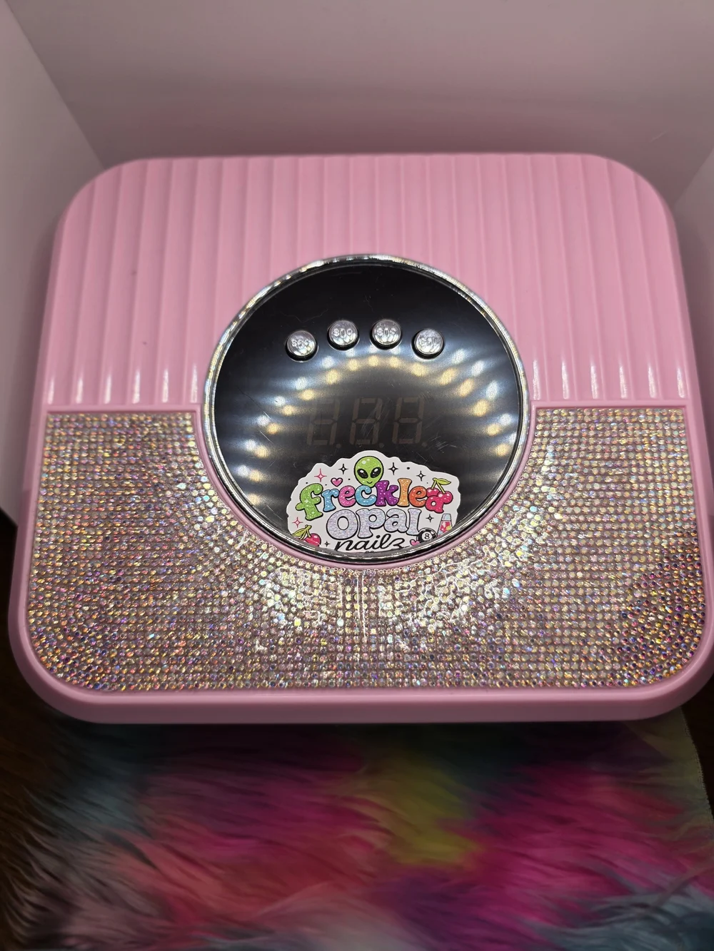 Pink LED Gel Nail Lamp with Rhinestone Accent